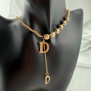 D Dear  Gold Necklace with Initial Charm adjustable